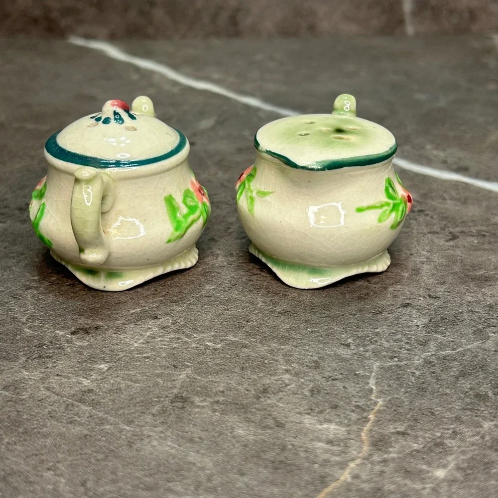 Vintage Japan Ceramic Salt and Pepper Shakers Sugar Creamer Floral Set SP916